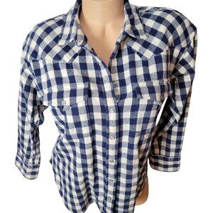 J. Crew Womens Blue & White Checkered Button-Up Shirt